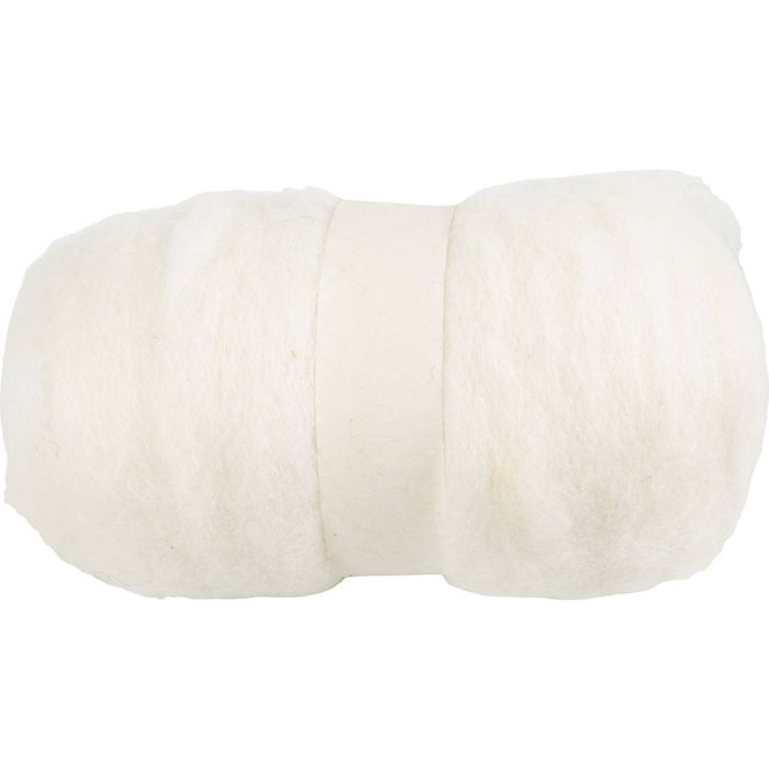 Pelote de Laine Cardée, blanc, 100 gr/ 1 boule
