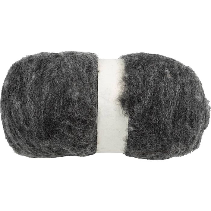 Pelote de Laine Cardée, gris foncé, 100 gr/ 1 boule