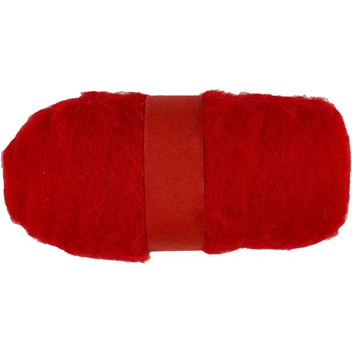 Pelote de Laine Cardée, rouge, 100 gr/ 1 boule