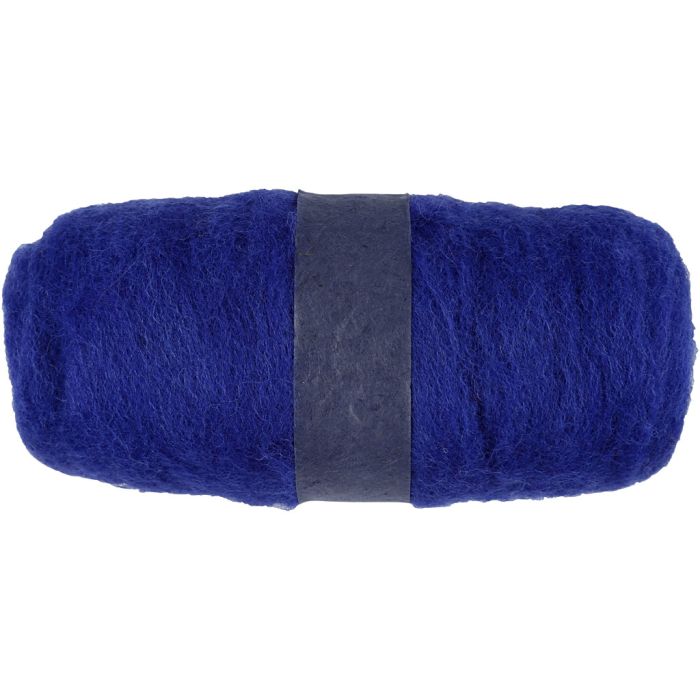 Pelote de Laine Cardée, bleu roi, 100 gr/ 1 boule
