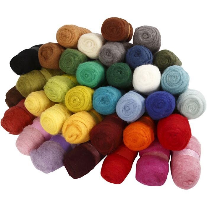 Pelote de Laine Cardée, ass. de couleurs, 35x100 gr/ 1 Pq.