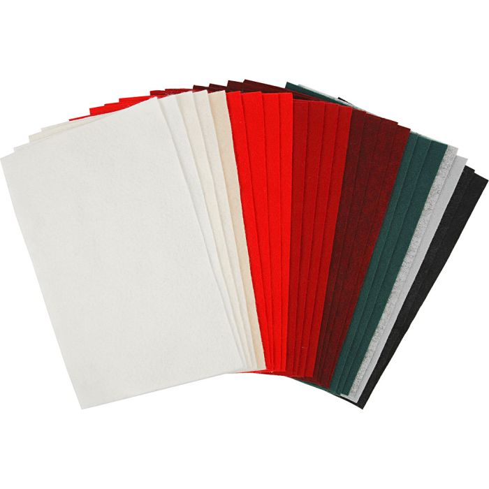 Feutrine synthétique, feuille 20x30 cm, ép. 1,5-2 mm, 180-200 gr, ass. de couleurs, 24 flles ass./ 1 Pq.