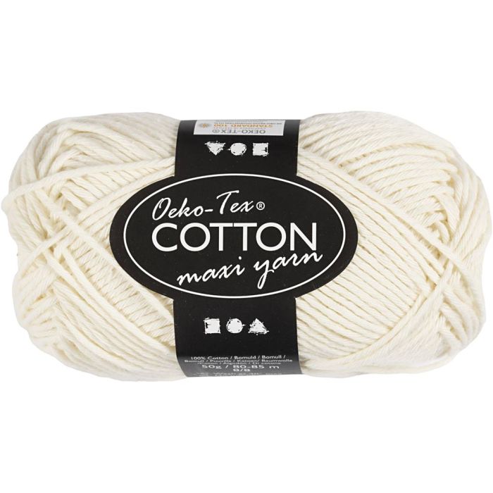Pelote de fil de coton, dim. 8/8, L : 80-85 m, aiguille 4-4,5, blanc cassé, 50 gr/ 1 boule