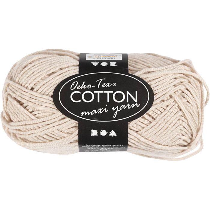 Pelote de fil de coton, dim. 8/8, L : 80-85 m, aiguille 4-4,5, sable, 50 gr/ 1 boule