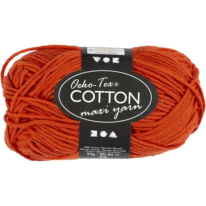 Pelote de fil de coton, dim. 8/8, L : 80-85 m, aiguille 4-4,5, rouge, 50 gr/ 1 boule