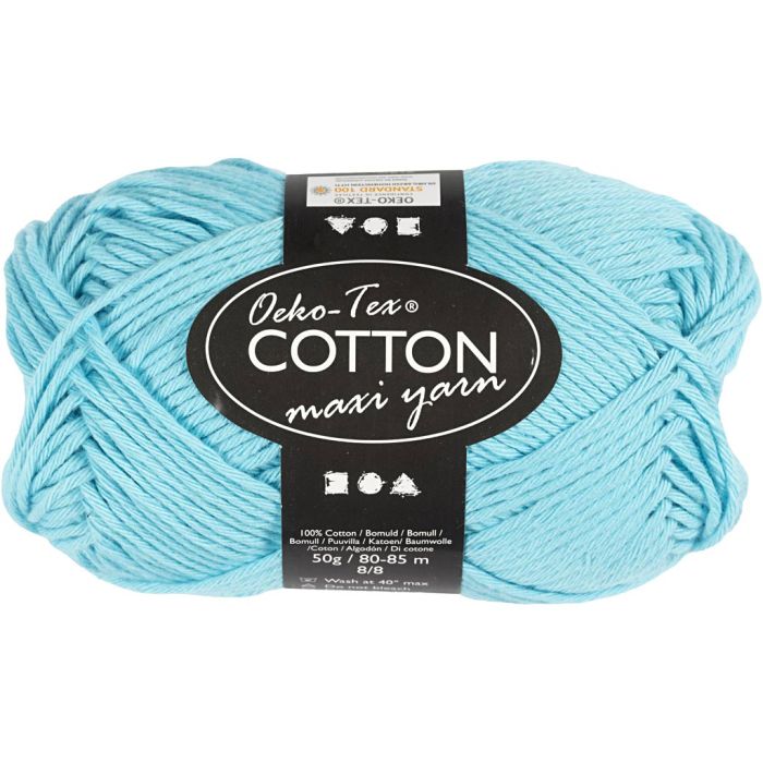Pelote de fil de coton, dim. 8/8, L : 80-85 m, aiguille 4-4,5, turquoise, 50 gr/ 1 boule