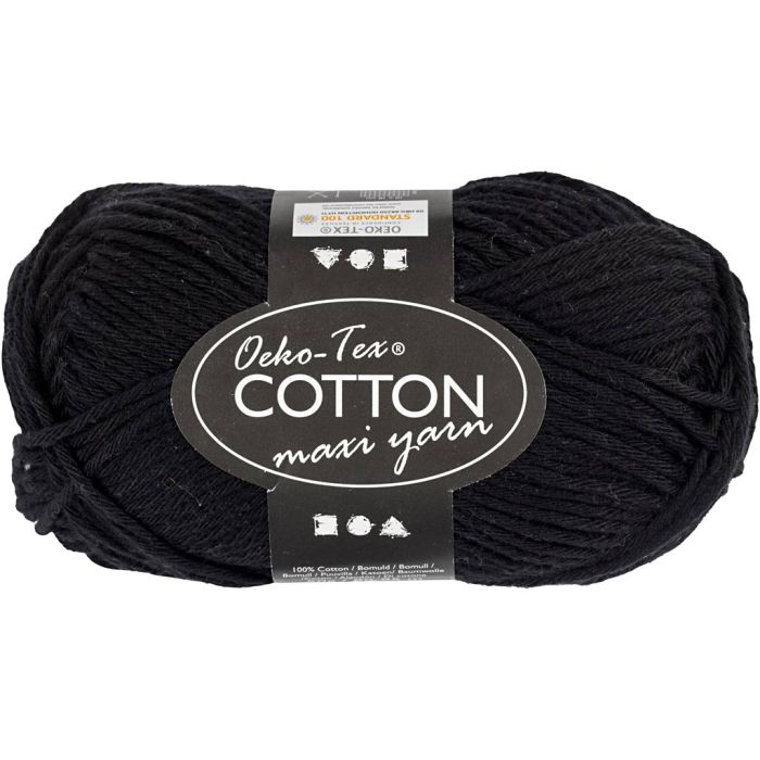 Pelote de fil de coton, dim. 8/8, L : 80-85 m, aiguille 4-4,5, noir, 50 gr/ 1 boule