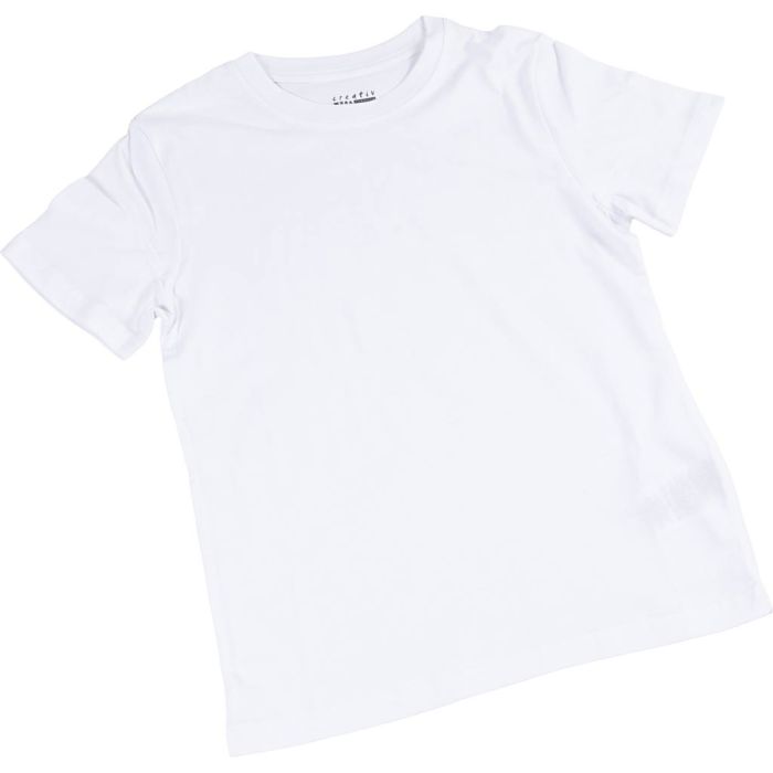 T-shirts, L : 40 cm, dim. 7-8 ans, col rond, 145 gr, blanc, 1 pièce