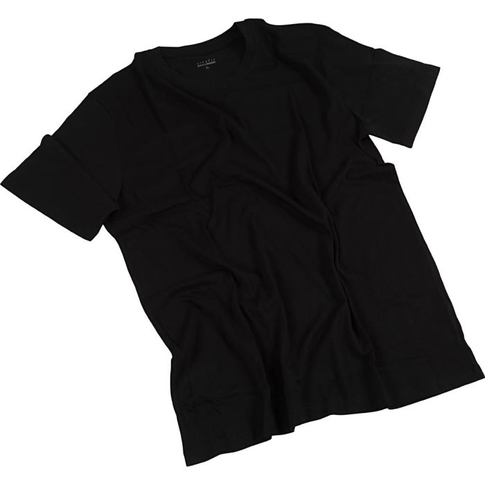 T-shirts, L : 59 cm, dim. X-large, col rond, 145 gr, noir, 1 pièce