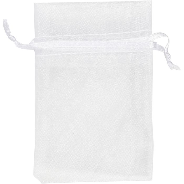 Sacs en organza, dim. 7x10 cm, blanc, 10 pièces/ 1 Pq.