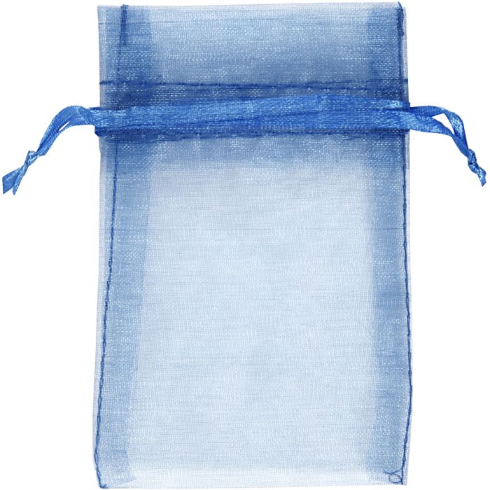 Sacs en organza, dim. 7x10 cm, bleu, 10 pièces/ 1 Pq.