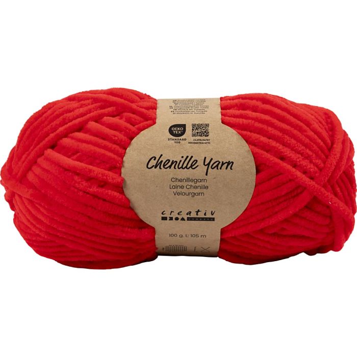 Laine Chenille, L : 105 m, aiguille 5-6, rouge, 100 gr/ 1 boule
