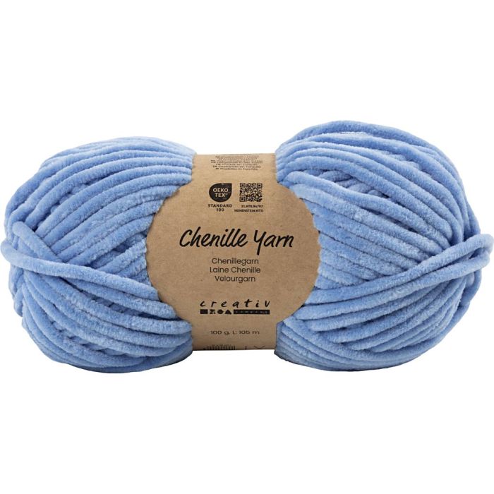 Laine Chenille, L : 105 m, aiguille 5-6, bleu denim, 100 gr/ 1 boule
