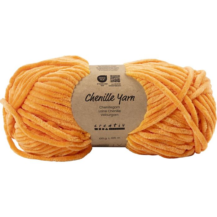 Laine Chenille, L : 105 m, aiguille 5-6, abricot, 100 gr/ 1 boule