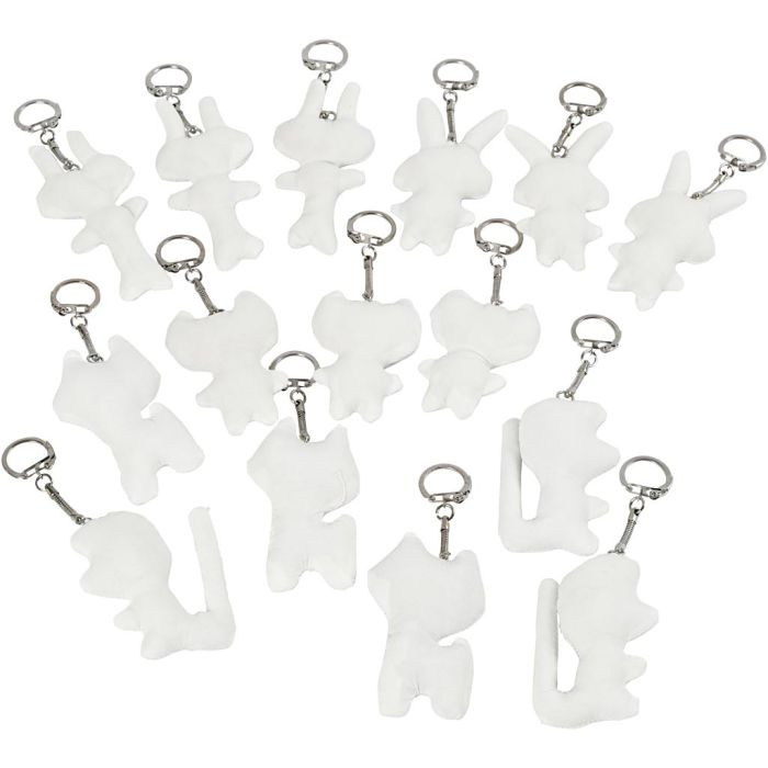 Figurines en tissu avec porte-clés, dim. 6-10 cm, blanc, 15 pièces/ 1 Pq.