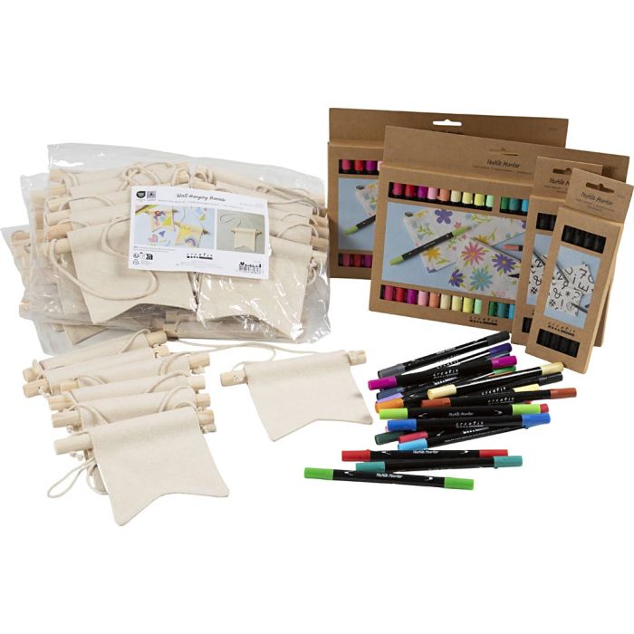 Kit DIY Groupe Peins ta propre bannière, dim. 10,5x12 cm, trait 2,3+3,6 mm, ass. de couleurs, 60 pièces/ 1 Pq.