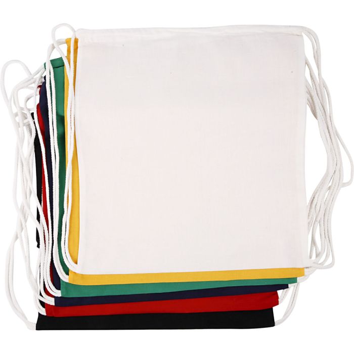 Sac à cordons, dim. 37x41 cm, 135 gr, ass. de couleurs, 6 pièces/ 1 Pq.