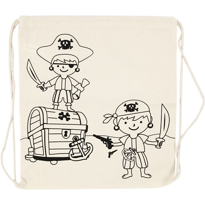 Sac de sport à cordon, pirates, dim. 37x41 cm, 110 gr, naturel clair, 1 pièce