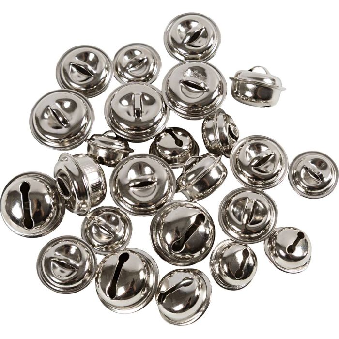 Grelots, dim. 13+15+17 mm, argent, 24 pièces/ 1 Pq.