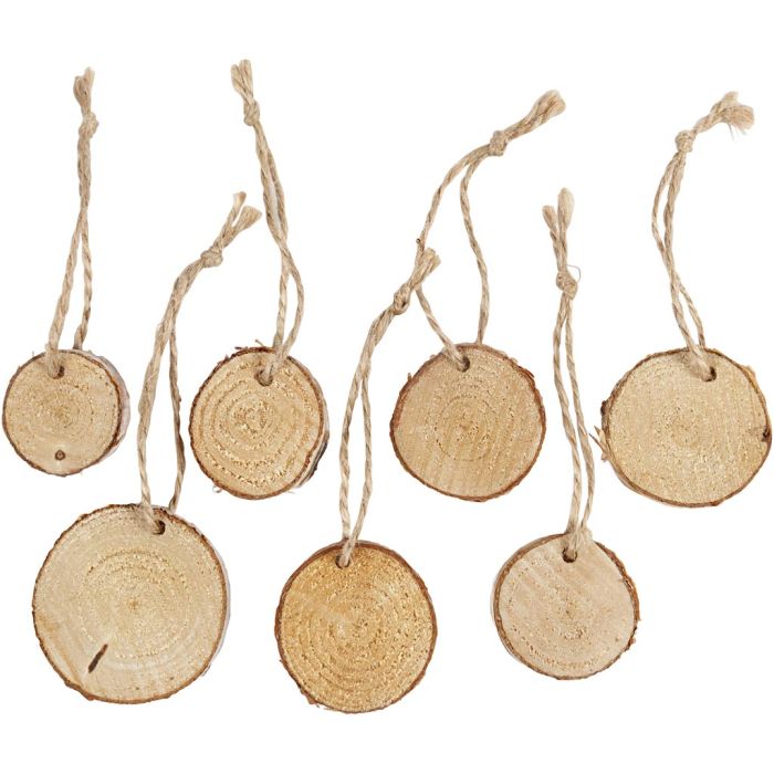 Disque en bois avec trou pour ficelle, d 35-45 mm, ép. 7 mm, 7 pièces/ 1 Pq.