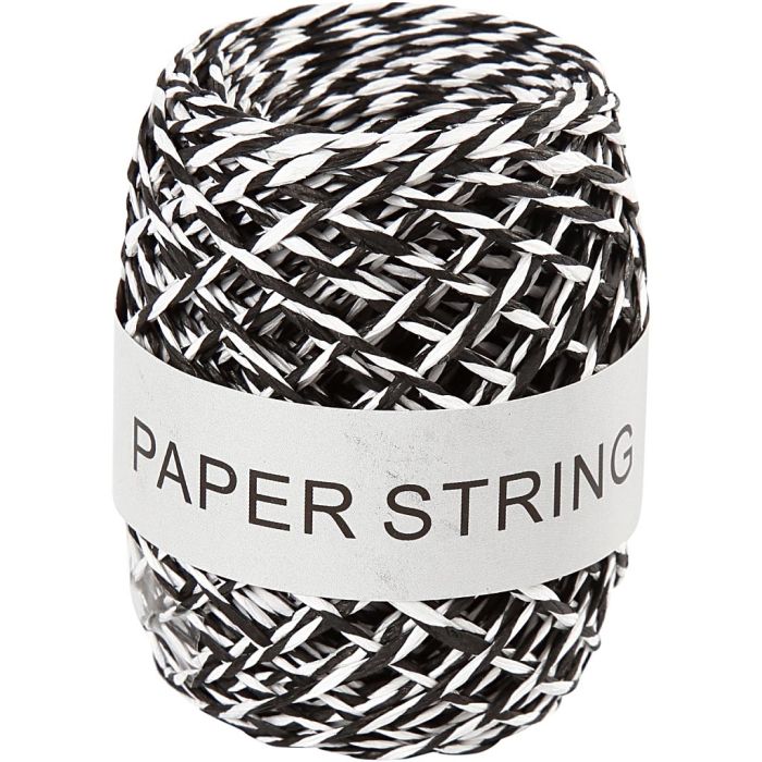 Ficelle de papier, ép. 1 mm, noir/blanc, 50 m/ 1 rouleau
