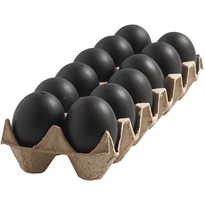 Oeuf en Plastique, H : 6 cm, noir, 12 pièces/ 1 Pq.