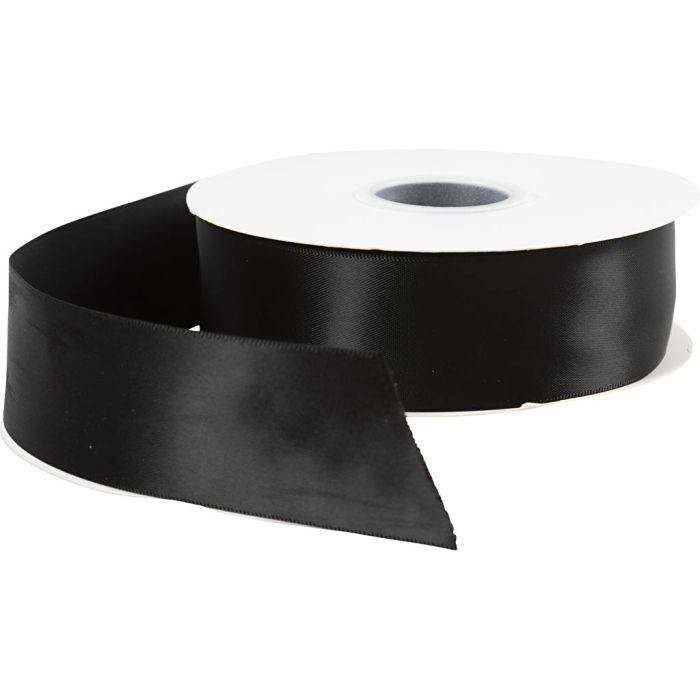 Ruban de satin, L : 38 mm, noir, 50 m/ 1 rouleau