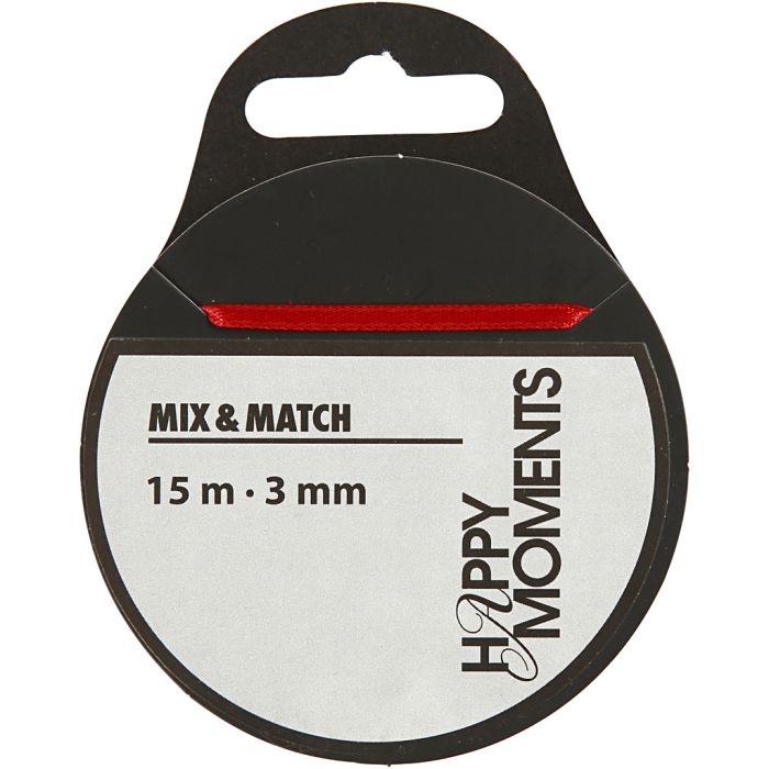 Ruban de satin, L : 3 mm, rouge, 15 m/ 1 rouleau