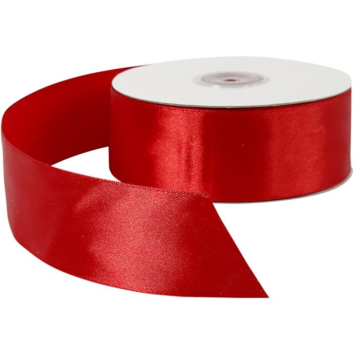 Ruban de satin, L : 38 mm, rouge, 50 m/ 1 rouleau