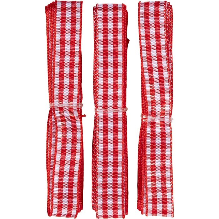 Rubans décoratifs, L : 10 mm, rayé, rouge, blanc, 3 m, 3x1 m/ 1 Pq.
