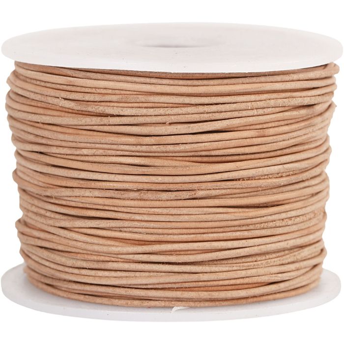 Cordon de cuir, ép. 1 mm, beige, 50 m/ 1 rouleau