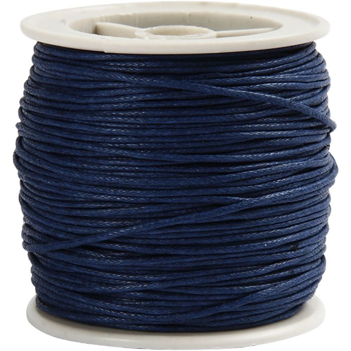 Ficelle de coton, ép. 1 mm, ciré, bleu, 40 m/ 1 rouleau
