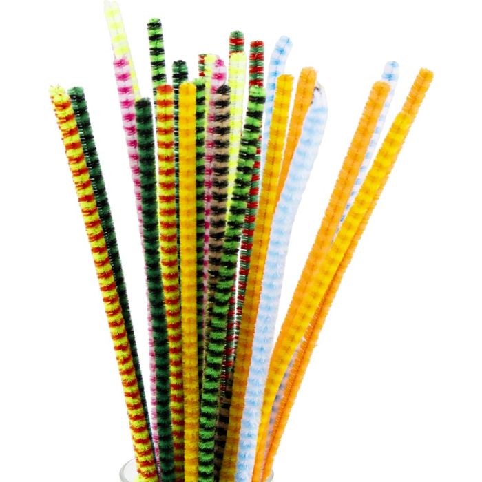 Fil chenille, Assortiment de fils chenille. Petits poils de nylon doux et de qualité fixés, serrés les uns aux autres sur un fil de fer , L : 30 cm, ép. 6 mm, ass. de couleurs, 30 ass./ 1 Pq.