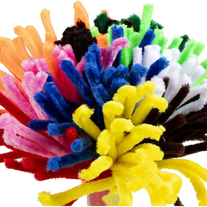 Fil chenille, L : 30 cm, ép. 15 mm, ass. de couleurs, 200 ass./ 1 Pq.