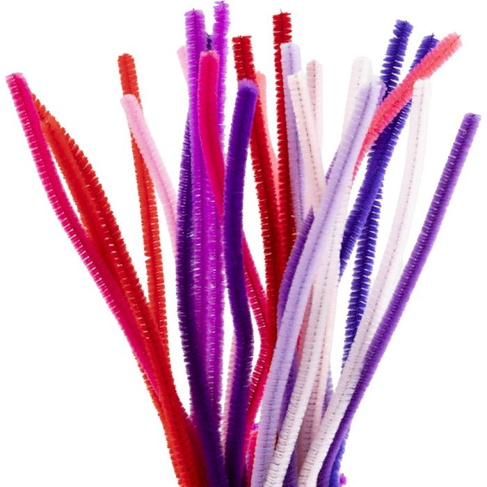 Fil chenille, L : 30 cm, ép. 6 mm, harmonie violet/rose, 25 pièces/ 1 Pq.
