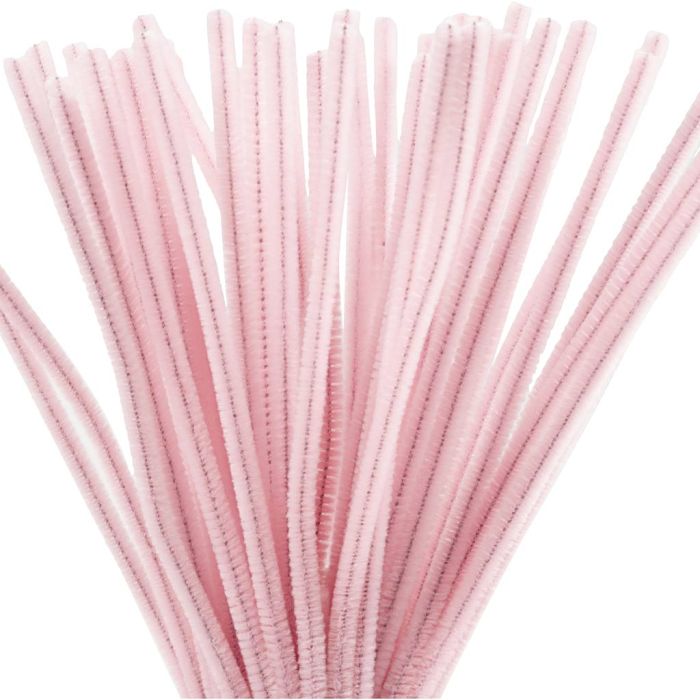 Fil chenille, L : 30 cm, ép. 6 mm, rose, 50 pièces/ 1 Pq.