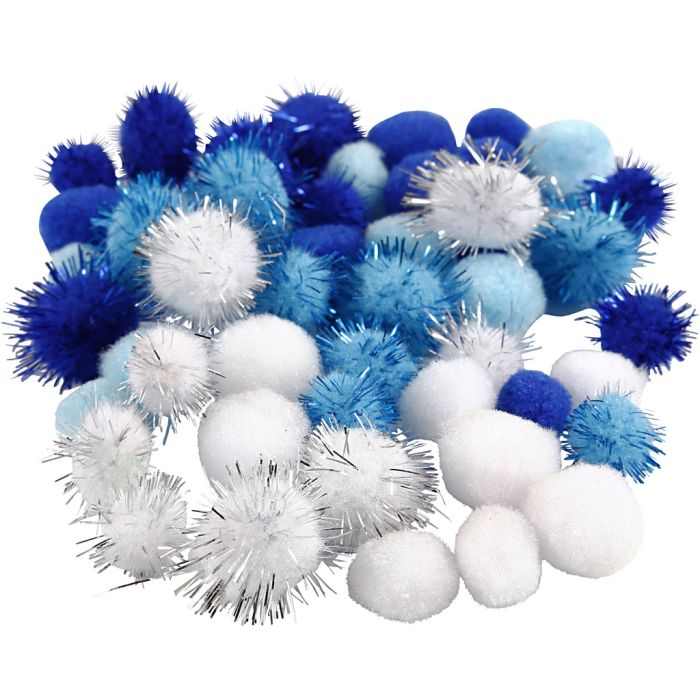 Pompons, d 15+20 mm, ass. de couleurs, 48 pièces/ 1 Pq.