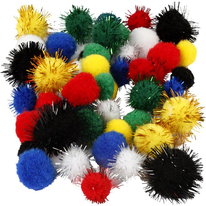 Pompons, d 15+20 mm, ass. de couleurs, 48 pièces/ 1 Pq.