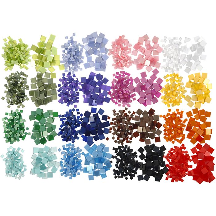 Mini-mosaïques, dim. 5x5+10x10 mm, ép. 2 mm, 800 gr, 32x25 gr/ 1 Pq.