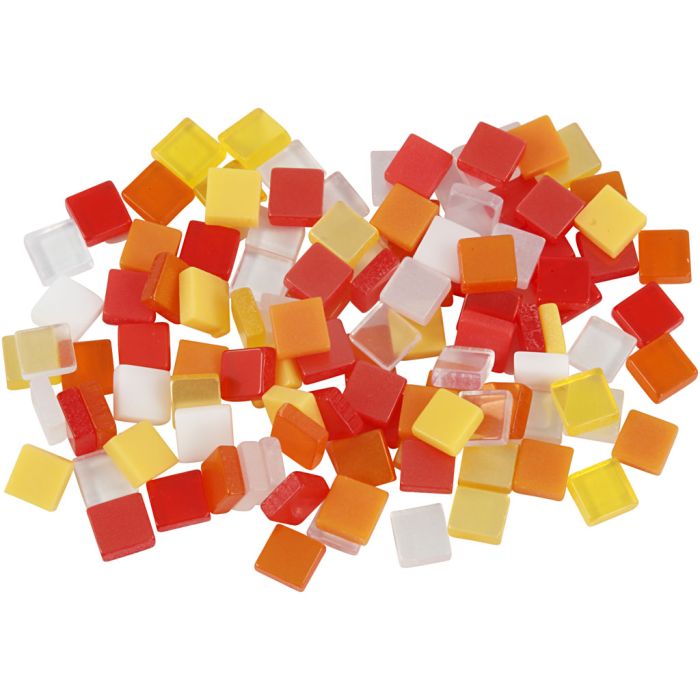 Mini-mosaïques, dim. 5x5 mm, ép. 2 mm, harmonie rouge/orange, 25 gr/ 1 Pq.