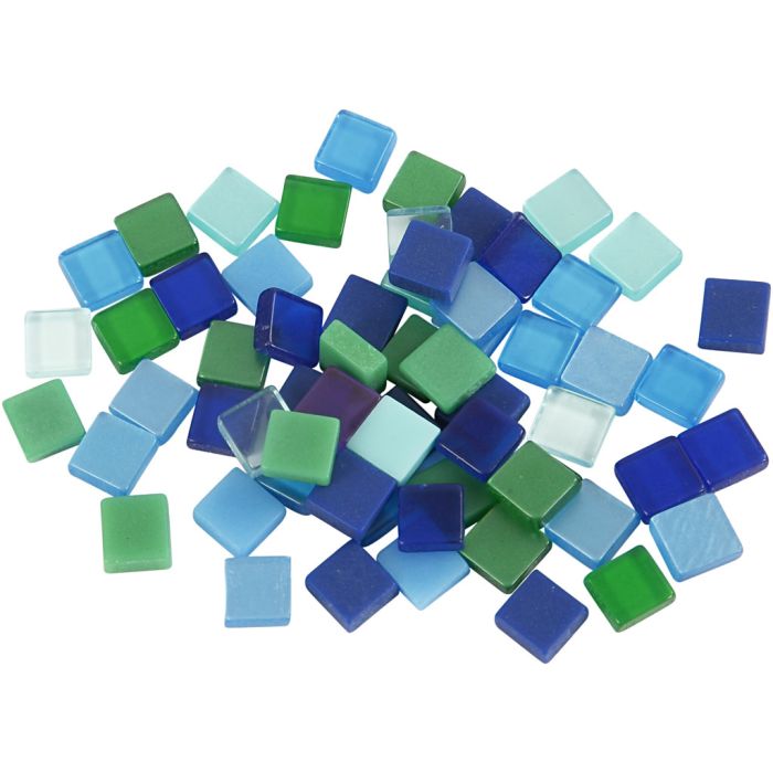 Mini-mosaïques, dim. 5x5 mm, ép. 2 mm, harmonie bleu/vert, 25 gr/ 1 Pq.
