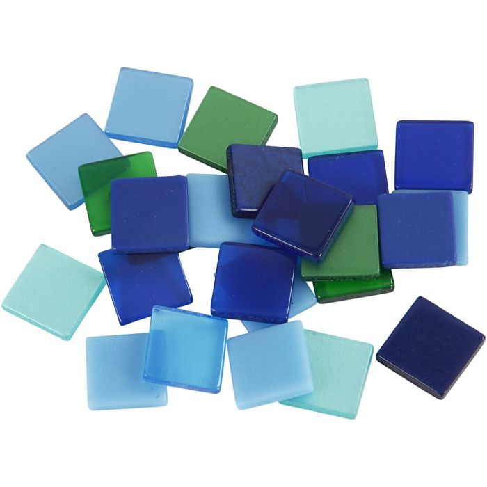 Mini-mosaïques, dim. 10x10 mm, ép. 2 mm, harmonie bleu/vert, 25 gr/ 1 Pq.