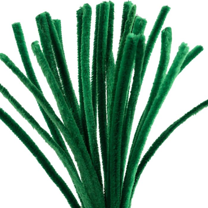 Fil chenille, L : 30 cm, ép. 9 mm, vert foncé, 25 pièces/ 1 Pq.