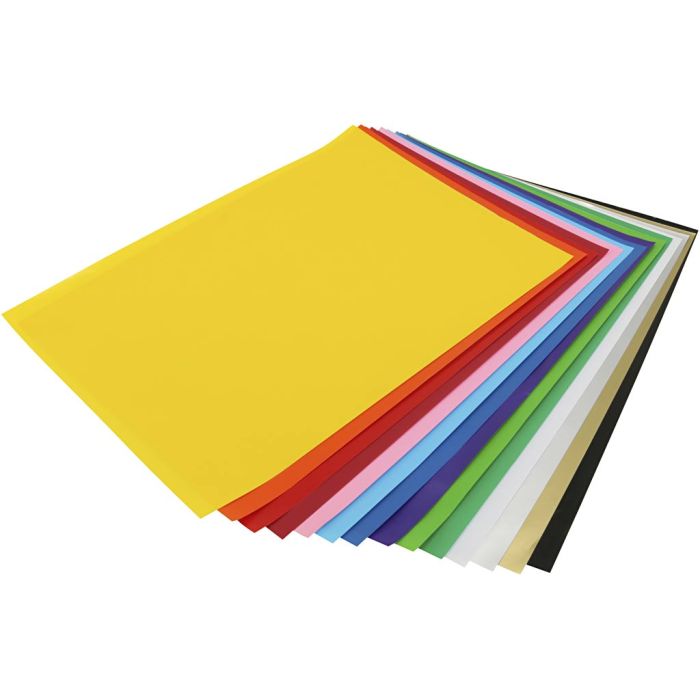 Papier glacé, feuille 25x35 cm, 80 gr, ass. de couleurs, 100 flles/ 1 Pq.