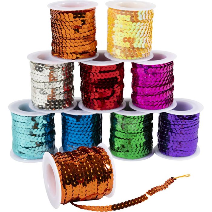 Rubans pailletés, L : 5 mm, couleurs métalliques, 100 m, 10x10 m/ 1 Pq.