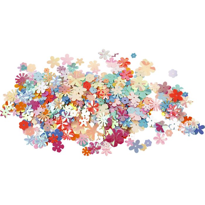 Sequins Paillettes, dim. 6-20 mm, ca. 390 pièce, couleurs pastel, 10 gr/ 1 Pq.