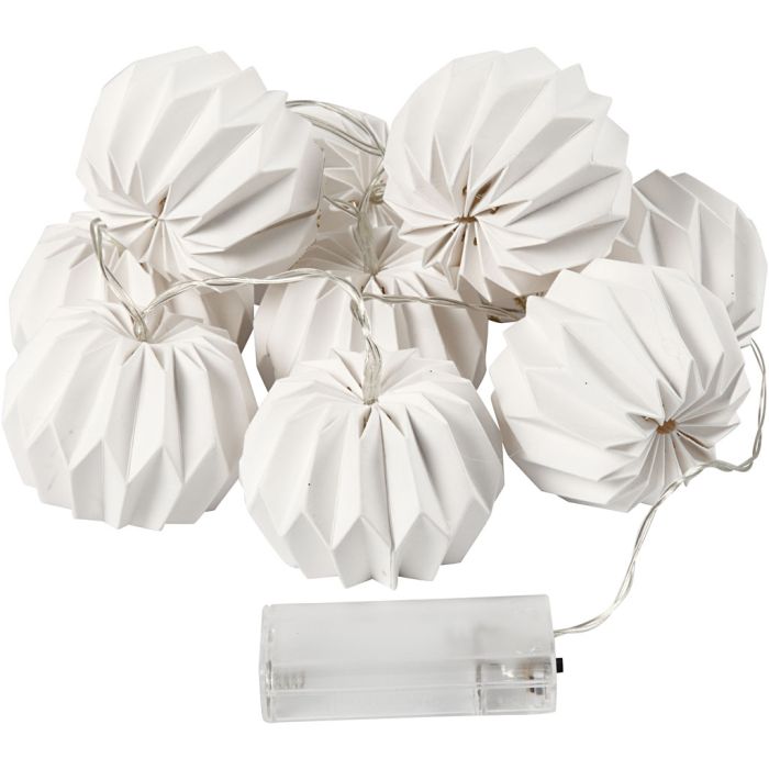 Guirlande de LED avec abat-jours, rond, H : 55 mm, L : 100 cm, d 75 mm, blanc, 1 pièce