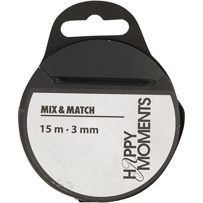 Ruban de satin, L : 3 mm, noir, 15 m/ 1 rouleau