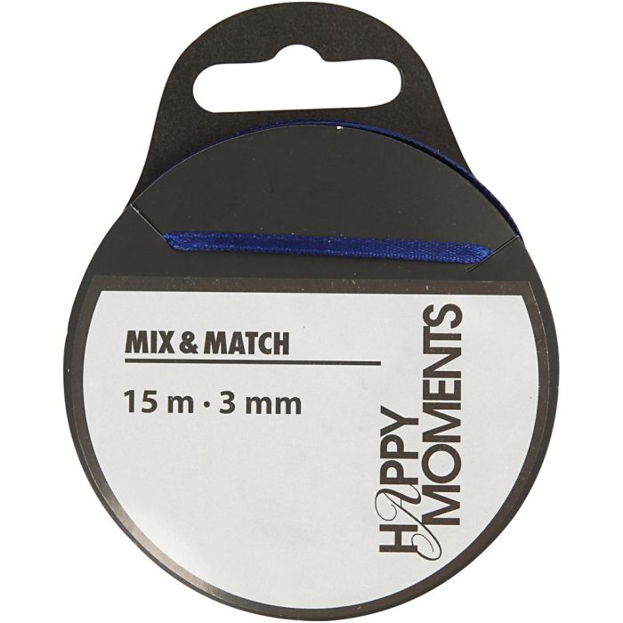 Ruban de satin, L : 3 mm, bleu foncé, 15 m/ 1 rouleau