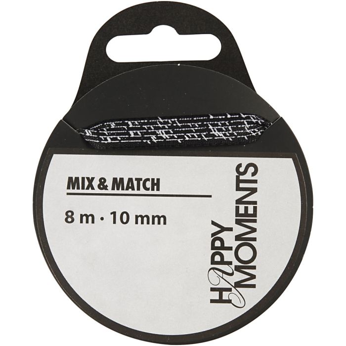 Ruban de satin, L : 10 mm, noir, 8 m/ 1 rouleau